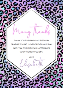 Pink Purple Black Leopard Thank You Card design preview