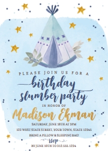 Teepee Blue Purple Birthday Party Invitation: Teepee Blue Purple Birthday Party Invitation