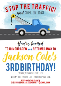 Tow Truck Birthday Party Invitation: Tow Truck Birthday Party Invitation