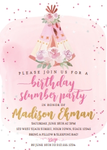 Teepee Pink Birthday Party Invitation: Teepee Pink Birthday Party Invitation