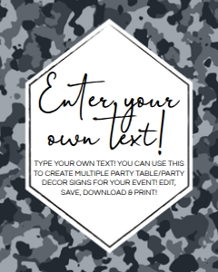 Camo Black Custom Party Sign design preview