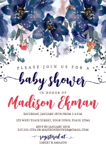 Floral Blue Baby Shower Invitation: Floral Blue Baby Shower Invitation