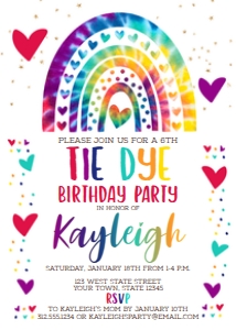 Tie Dye Rainbow Birthday Party Invitation design preview