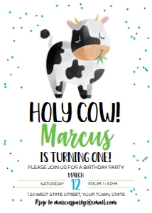 Holy Cow Boy Birthday Party Invitation design preview