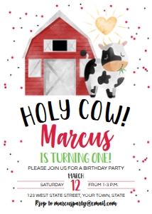 Holy Cow Boy Barn Birthday Party Invitation: Holy Cow Boy Barn Birthday Party Invitation