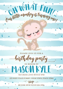 Little Monkey Blue Birthday Party Invitation design preview