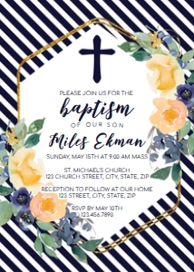 Blue Peach Baptism Invitation design preview