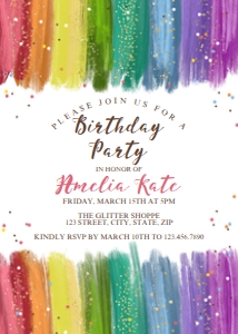 Glitter Rainbow Party Birthday Invitation: Glitter Rainbow Birthday Party Invitation