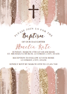 Glitter Brush Strokes Baptism Invitation design preview