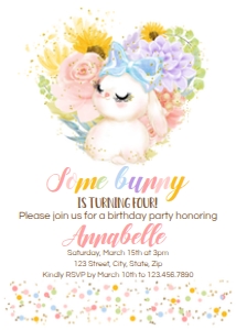 Bunny Pink Birthday Party Invitation: Bunny Pink Birthday Party Invitation