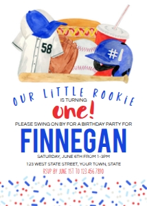 Baseball Rookie Birthday Party Invitation design preview