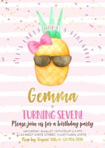 Pineapple Pink Birthday Party Invitation design preview