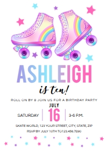 Roller Skating Purple Birthday Party Invitation design preview
