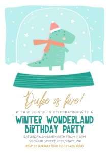 Snowglobe Dinosaur Birthday Party Invitation design preview