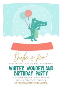 Snowglobe Alligator Birthday Party Invitation design preview