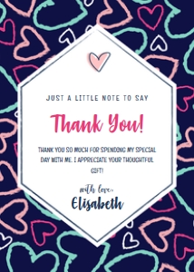 Hearts Blue Thank You Card design preview
