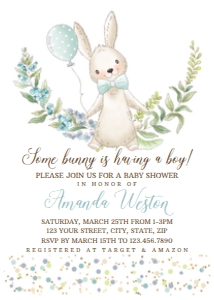 Bunny Boy Balloon Baby Shower Invitation design preview