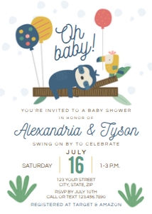 Sloth on Tree Baby Shower Invitation design preview