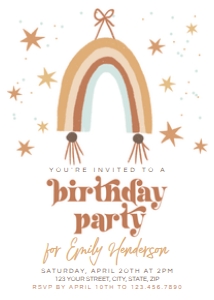 Boho Rainbow Brown Birthday Party Invitation design preview