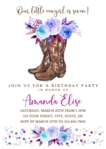 Cowgirl Purple Birthday Party Invitation: Cowgirl Purple Birthday Party Invitation