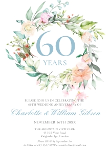 60th Anniversary Invitation Template, Diamond Wedding, Any Year Surprise Party, Roses Floral, Instant Download Printable Invite Template design preview