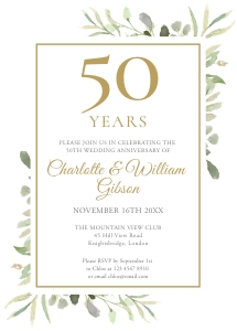 50th Anniversary Invitation Template, Surprise Party Instant Download Editable Printable, Greenery Floral, Vow Renewal Golden Wedding Invite design preview