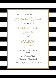 Classic Stripe Gold Border Rehearsal Dinner Invite design preview