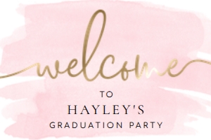 WAT-PNK-3-B005-WATERCOLOUR PINK - WELCOME SIGN - LANDSCAPE - 24"x 36": WAT-PNK-3-B005 - WATERCOLOUR PINK - GOLD - WELCOME SIGN