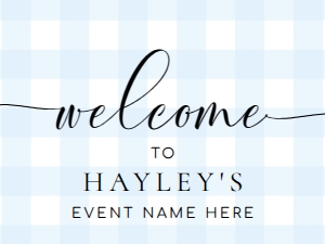 GIN-BLU-3-B011-GINGHAM BLUE - WELCOME SIGN - LANDSCAPE - 18" x 24": GIN-BLU-3-B011-GINGHAM BLUE - WELCOME SIGN