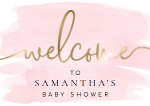 WAT-PNK-3-B005-WATERCOLOUR PINK - WELCOME SIGN - LANDSCAPE - A2: WAT-PNK-3-B005 - WATERCOLOUR PINK - GOLD - WELCOME SIGN