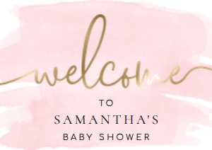 WAT-PNK-3-B005-WATERCOLOUR PINK - WELCOME SIGN - LANDSCAPE - A1: WAT-PNK-3-B005 - WATERCOLOUR PINK - GOLD - WELCOME SIGN