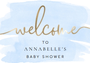 WAT-BLU-3-B005 - WATERCOLOUR BLUE GOLD - WELCOME SIGN - LANDSCAPE - A2: WAT-BLU-3-B005 - WATERCOLOUR BLUE GOLD - WELCOME SIGN - LANDSCAPE