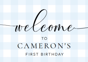GIN-BLU-3-B011-GINGHAM BLUE - WELCOME SIGN - LANDSCAPE - A2: GIN-BLU-3-B011-GINGHAM BLUE - WELCOME SIGN