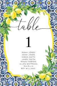 POS-BLY-9-B023-POSITANO BLUE TILE - LEMONS - TABLE NUMBERS - 4" x 6": POS-BLY-9-B023 - POSITANO BLUE TILE - LEMONS - TABLE NUMBERS