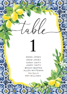POS-BLY-9-B023-POSITANO BLUE TILE - LEMONS - TABLE NUMBERS - 5" x 7": POS-BLY-9-B023 - POSITANO BLUE TILE - LEMONS - TABLE NUMBERS