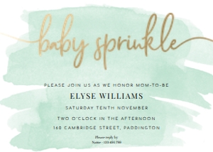 WAT-GRE-1-B257 - WATERCOLOUR GREEN - GOLD FOIL - BABY SPRINKLE INVITATION - 5" x 7": WAT-GRE-1-B257 - WATERCOLOUR GREEN - GOLD FOIL - BABY SPRINKLE INVITATION