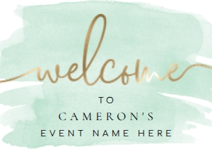 WAT-GRE-3-B005 - WATERCOLOUR GREEN - GOLD FOIL - WELCOME SIGN - LANDSCAPE - A2: WAT-GRE-3-B005 - WATERCOLOUR GREEN - GOLD FOIL - WELCOME SIGN