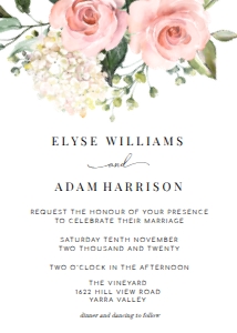 DAR-PNK-1-B116 - DARCY FLORAL - PINK - WEDDING INVITATION - 5" x 7": DAR-PNK-1-B171 - DARCY FLORAL - PINK - WEDDING INVITATION SUITE