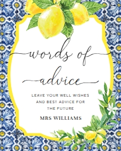 POS-BLY-7-B134 - POSITANO BLUE TILE LEMONS - WORDS OF ADVICE SIGN - 8"  x 10": POS-BLY-10-B133 - POSITANO BLUE TILE LEMONS - WORDS OF ADVICE CARDS AND SIGN