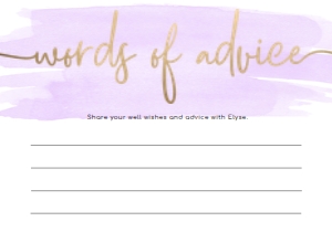 WAT-PUR-2-B192 - WATERCOLOUR PURPLE - GOLD FOIL - WORDS OF ADVICE CARD - 3.5" x 5": WAT-PUR-10-B593 - WATERCOLOUR PURPLE - GOLD FOIL - BRIDAL SHOWER GAMES BUNDLE