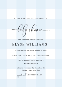 GIN-BLU-1-B195 - GINGHAM BLUE - BABY SHOWER INVITATION - 5" x 7": GIN-BLU-1-B197 - GINGHAM BLUE - BABY SHOWER INVITATION SUITE