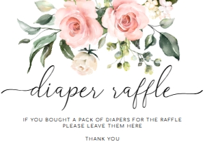 DAR-PNK-7-B206 - DARCY FLORAL - PINK - DIAPER RAFFLE SIGN - 5" x 7": DAR-PNK-7-B208 - DARCY FLORAL - PINK - DIAPER RAFFLE SIGN AND TICKET BUNDLE