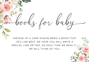 DAR-PNK-2-B209 - DARCY FLORAL - PINK - BOOKS FOR BABY CARD - 3.5" x 5": DAR-PNK-1-B139 - DARCY FLORAL PINK - BABY SHOWER INVITATION SUITE