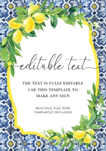 POS-BLY-7-B012-POSITANO BLUE TILE LEMONS - CUSTOM TEXT SIGN - A3: POS-BLY-7-B012-POSITANO BLUE TILE LEMONS - CUSTOM TEXT SIGN