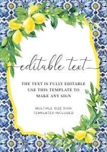 POS-BLY-7-B012-POSITANO BLUE TILE LEMONS - CUSTOM TEXT SIGN - A5: POS-BLY-7-B012-POSITANO BLUE TILE LEMONS - CUSTOM TEXT SIGN