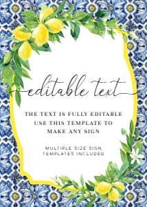 POS-BLY-7-B012-POSITANO BLUE TILE LEMONS - CUSTOM TEXT SIGN - 5" x 7": POS-BLY-7-B012-POSITANO BLUE TILE LEMONS - CUSTOM TEXT SIGN
