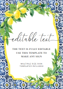 POS-BLY-7-B012-POSITANO BLUE TILE LEMONS - CUSTOM TEXT SIGN - A4: POS-BLY-7-B012-POSITANO BLUE TILE LEMONS - CUSTOM TEXT SIGN