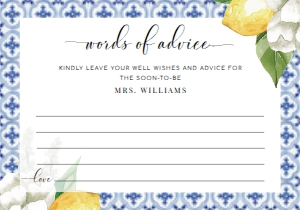 MED-BLU-10-B242 - THE MED - LEMONS - WORDS OF ADVICE CARDS - 3.5" x 5": MED-BLU-10-B279 - THE MED - LEMONS - BABY SHOWER GAMES BUNDLE