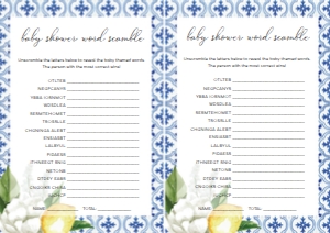 MED-BLU-10-B273 - THE MED - LEMONS - BABY SHOWER WORD SCRAMBLE GAME - A4: MED-BLU-10-B279 - THE MED - LEMONS - BABY SHOWER GAMES BUNDLE