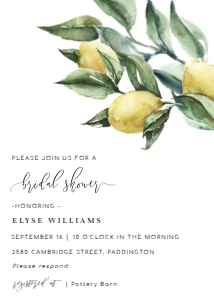 TUL-YEL-1-B317 - TUSCAN LEMONS - YELLOW - BRIDAL SHOWER INVITATION - 5" x 7": TUL-YEL-1-B761 - TUSCAN LEMONS - YELLOW - BRIDAL SHOWER INVITATION SUITE